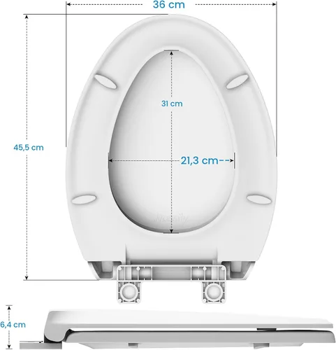 Miniatura 4 de Asiento de inodoro alargado duradero con cierre suave y lento, fácil de instalar y limpiar, nunca se afloja, blanco, se adapta a la mayoría