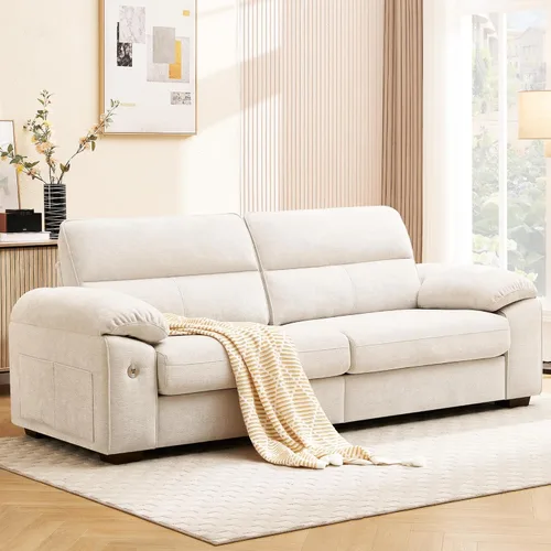 Ihanherry Sofá moderno de 92 pulgadas para sala de estar, sofá de chenilla de asiento profundo con puerto de carga rápida y cojines lavables Verde