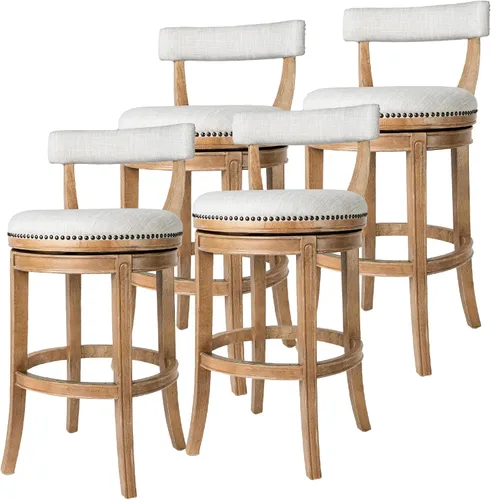 Miniatura 14 de Maven Lane Alexander - Juego de 2 taburetes de bar de 31 pulgadas, taburetes giratorios con reposapiés, tapicería de madera maciza gris y tela gris