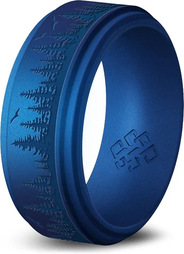 Miniatura 19 de Knot Theory Anillo de silicona para hombre, grabado de montaña, ondas, bosque, ancho de banda de 0.315 pulgadas, transpirable, ajuste cómodo