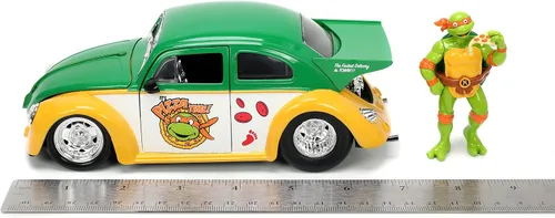 Miniatura 8 de Jada Teenage Mutant Ninja Turtles 1:24 1959 Volkswagen Drag Beetle - Coche fundido a presión y figura de Miguel Ángel de 2.75 pulgadas, juguetes