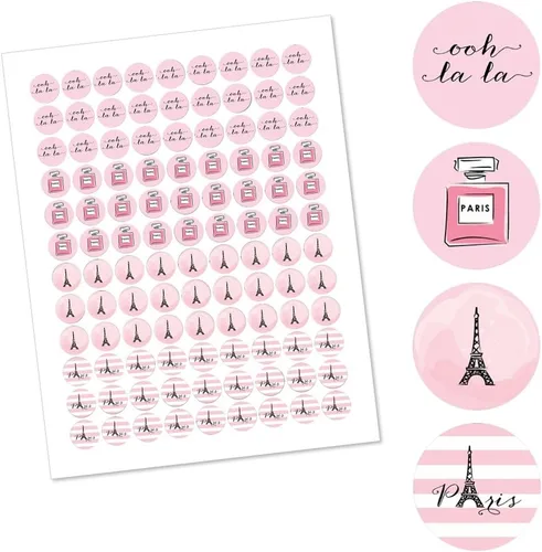 Miniatura 2 de Big Dot of Happiness París, Ooh La La - París temática de baby shower o fiesta de cumpleaños redonda calcomanías adhesivas – Etiquetas para dulces