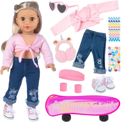 Miniatura 9 de ZITA ELEMENT Juego de 14 piezas de accesorios de maquillaje para muñeca de 18 pulgadas con vestido para muñeca de la generación, juego de maquillaje