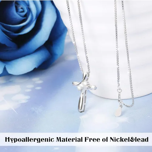 Miniatura 6 de FUNRUN JEWELRY Collar con colgante de cruz de plata de ley 925 para mujer colgante de circonita cúbica de 3 piedras con cadena de caja de 0039in 177