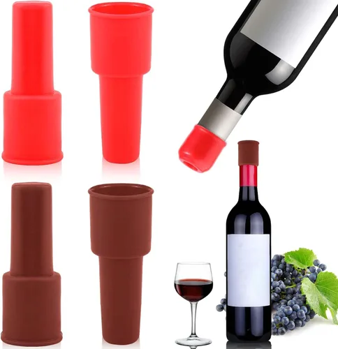 Vodolo Tapón de Vino de Silicona, 4 piezas Sellador Reutilizable e Indestructible para Botellas de Vidrio, Tapones de Vino, Tapón de Vino, Tapón de