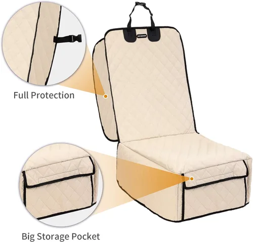 Miniatura 6 de Fundas de asiento de automóvil para perros, 100% impermeables, protector de asiento de automóvil para mascotas, asiento delantero, a prueba de Crema
