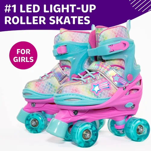 Miniatura 2 de XinoSports - Patines ajustables para niños y niñas con ruedas iluminadas (de 5 a 20 años) - Patines con ruedas iluminadoras Arcoíris