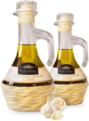 Tuscanini Aceite de oliva virgen extra con infusión de ajo, 8.5 fl oz (paquete de 2), importado de Italia, prensado en frío, sabor lujoso, todo