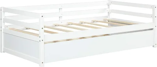 Miniatura 8 de KOMFOTT Cama individual con nido, marco de sofá cama de madera con nido, marco de sofá cama no necesita somier, cama nido tamaño individual