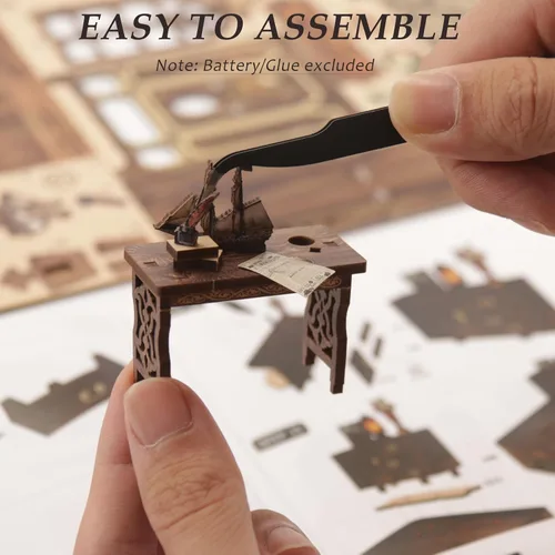 Miniatura 8 de ISSEVE Kit de Rincón de Libros, Rompecabezas de Madera 3D DIY Casa de Muñecas Booknook para Adultos, Kit de Casa en Miniatura Diminuta Decoración