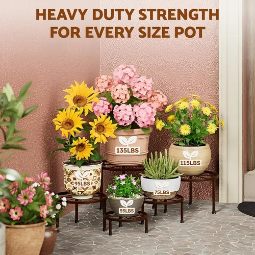 Miniatura 3 de Paquete de 5 soportes decentes para plantas de metal, soportes resistentes para macetas de flores para múltiples plantas, estante para macetas