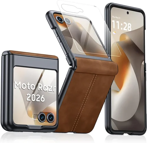 Miniatura 20 de para Samsung Galaxy Z Flip 7 Funda con protección de bisagras y protector de pantalla incorporado, funda de cuero mate de policarbonato ultradelgada