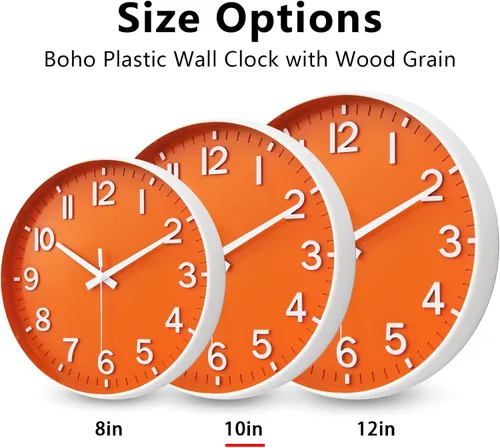Miniatura 5 de HZDHCLH Reloj de pared con pilas, reloj de pared naranja, reloj de pared de 10 pulgadas, silencioso, sin tictac, números 3D modernos para cocina