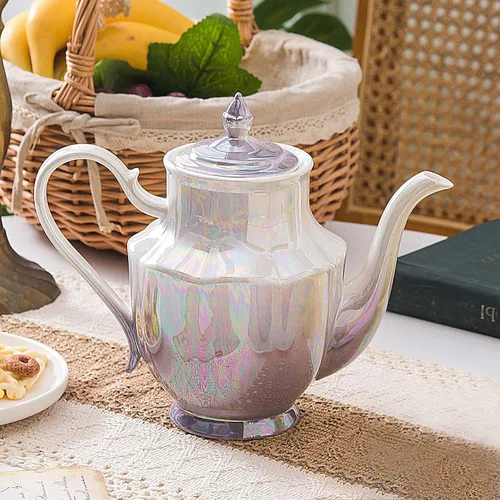 Miniatura 3 de Tetera de cerámica Agyiuns, tetera de porcelana con tapa, 38.8 Oz para té, leche, café, té de flores (Azul)
