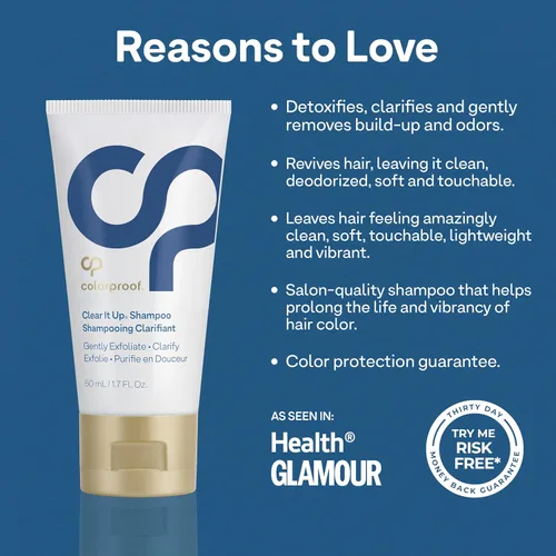 Miniatura 4 de Colorproof Clear It Up - Champú aclarante de 1.7 onzas líquidas, champú de tamaño de viaje para cabello teñido con aroma a coco y hierba de limón
