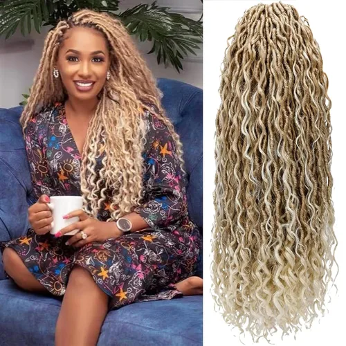 Miniatura 38 de Rastas sintéticas de cabello de ganchillo de 10 pulgadas, cabello de ganchillo Ombre Goddess Locs para mujer, trenzas de ganchillo suaves y rizadas