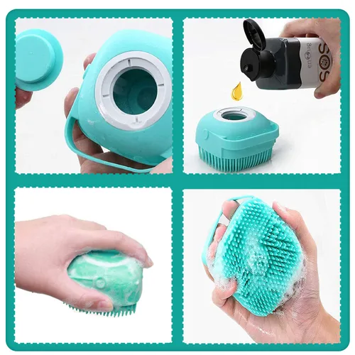 Miniatura 3 de Cepillo de baño y masaje para mascotas con dispensador de jabón y champú, cerdas de silicona suave para perros de pelo largo y corto, gatos, ducha
