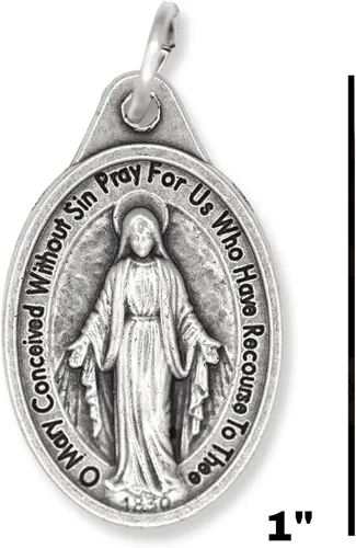 Miniatura 6 de Paquete a granel de 100 colgantes de medalla milagrosa para collar medallas ovaladas milagrosas oxidadas de plata de 1 pulgada medallas para joyería