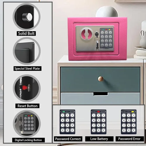 Miniatura 2 de Yuanshikj Caja de seguridad digital electrónica de lujo con teclado, para hogar, oficina, hotel, negocios, joyas, pistola, almacenamiento de Rosa