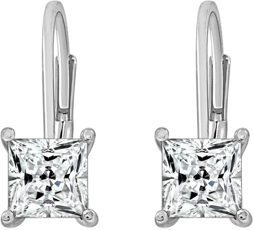 Miniatura 2 de Tienda Essentials Aretes de plata de ley con cierre de palanca de corte princesa hechos con circonita cúbica Infinite Elements