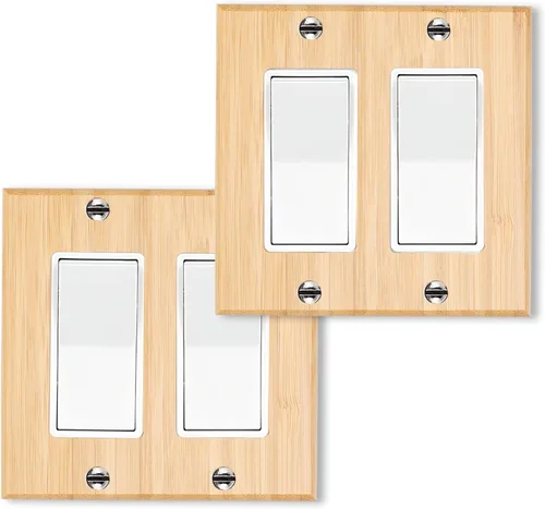 Miniatura 20 de 4 placas de interruptor de luz de palanca simple de madera maciza de 4.5 x 2.76 pulgadas, cubierta de interruptor de luz de bambú de calidad