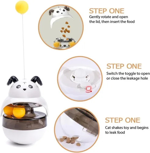 Miniatura 8 de Juguete rompecabezas para gatos, dispensador de comida para mascotas con equilibrio automático, estimulante del cerebro, alimentador lento, juguetes
