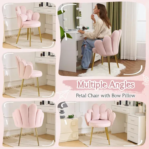 Miniatura 5 de VINGLI Silla de Maquillaje de Pétalo con Respaldo, Silla de Escritorio Linda para Niñas Sin Ruedas, Silla de Comedor Moderna, Pequeña Silla