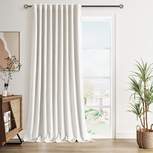 Miniatura 95 de Cortinas de lino 100% opacas para dormitorio, 102 pulgadas de largo, con pestaña trasera, bolsillo para barra, paneles acústicos con aislamiento