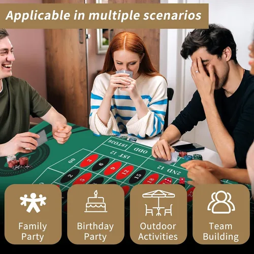 Miniatura 6 de AQQA Tapete de mesa de ruleta de 70 x 35 pulgadas, duradero, resistente al agua, hecho de goma de 0.118 in de grosor, reforzado con costuras Rojo