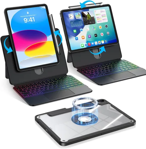 Blosomeet Magnetic iPad A16 11th/10th Generation Case with Keyboard, Clear Splitfolio Detachable Cover, Up-Down Liftable, Adjustable Stand, 7-Color