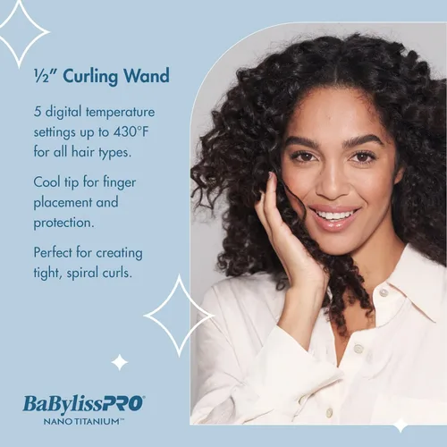 Miniatura 2 de BabylissPRO Nano Titanium Professional Curling Wand For All Hair Types, Reaches 430 Degrees For Long Lasting Curls