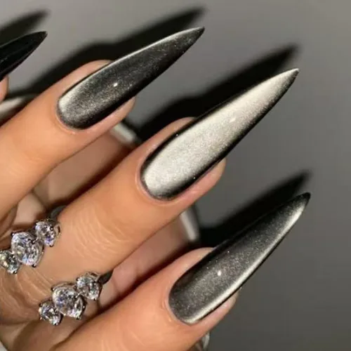 Miniatura 28 de Uñas postizas a presión para Halloween, con forma de hueso gótico, de terror, de cobertura completa, color blanco y negro, acrílico, para fiestas