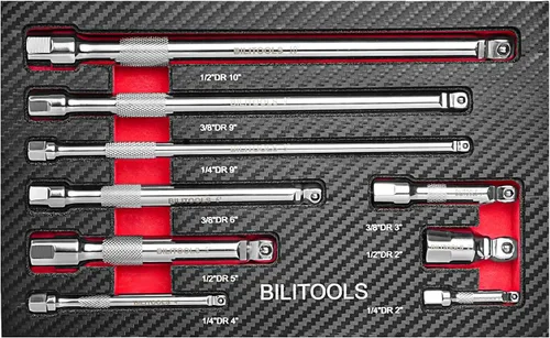 Miniatura 6 de BILITOOLS Juego de extensión articulada, 9 piezas de 1/4", 3/8" y 1/2" de encastre de trinquete de extensión flexible, acero Cr-V
