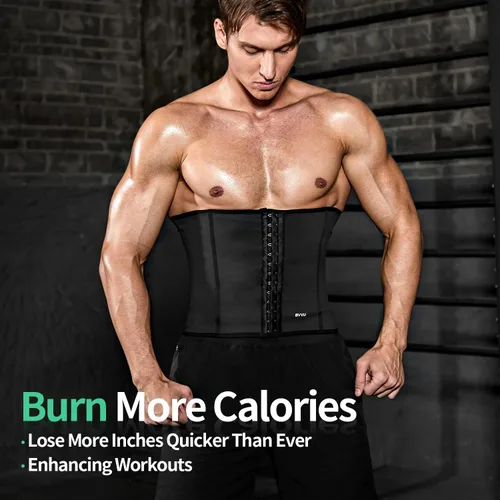 Miniatura 5 de BVVU Entrenador de cintura para hombre, reductor de cintura, control de abdomen, sauna, cinturón de sudor, envoltura para el estómago, soporte