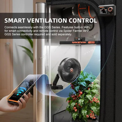Miniatura 2 de Spider Farmer Ventilador de clip para tienda de cultivo de 6 pulgadas, motor EC, 10 velocidades de viento dinámicas personalizadas y oscilación