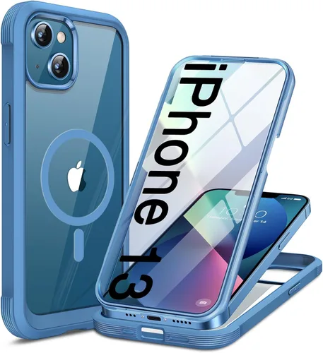 Miracase Funda para iPhone 13 de 6.1 pulgadas, [sin burbujas] funda de teléfono de cuerpo completo con pantalla de vidrio completa integrada, sin