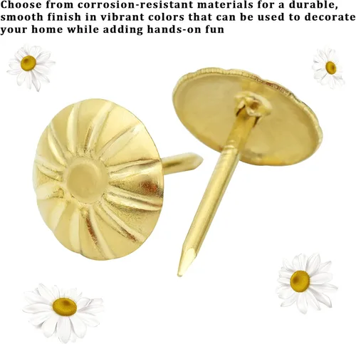 Miniatura 4 de 400 clavos decorativos de latón para tapicería, uñas decorativas de margaritas de latón, uñas antiguas para puerta, tachuelas de tapicería, uñas
