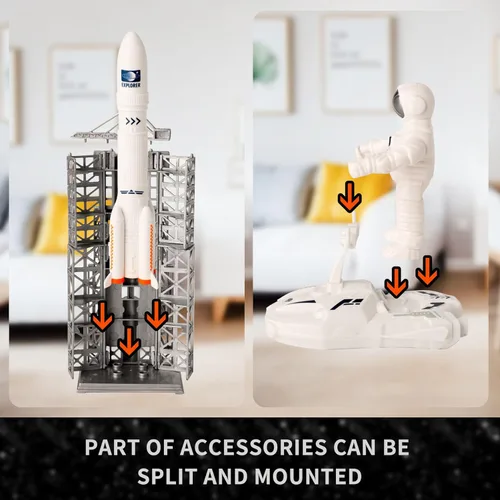 Miniatura 5 de Wbzle Rocket Ship Toy - Juego de juguetes espaciales con OVNI, avión, lanzacohetes, satélites, astronauta juguete con luz y sonido, juguetes