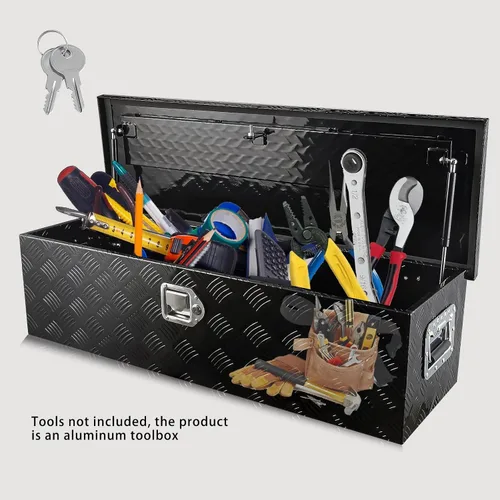 Miniatura 8 de Caja de herramientas de aluminio resistente de 39 pulgadas, caja de herramientas para camioneta, automóvil, remolque, al aire libre, caja