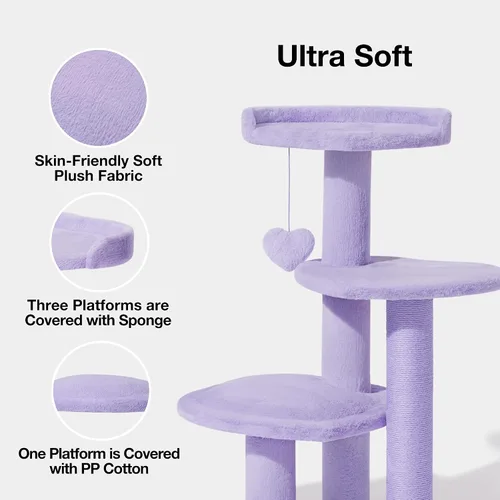 Miniatura 5 de VETRESKA - Árbol para gatos de 39.8 pulgadas, torre para gatos de varios niveles con plataforma, postes de rascar de sisal con juguete de flor