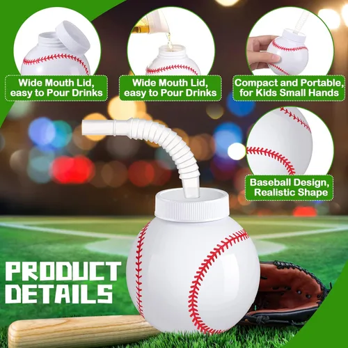 Miniatura 3 de Eaasty Vasos con forma de pelota de béisbol a granel con pajitas y tapas, 10 onzas de plástico reutilizables para fiesta de béisbol, regalos