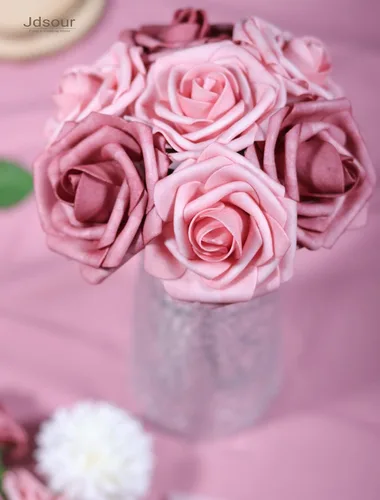 Miniatura 4 de 50 piezas Flores Artificiales, Rosas de Espuma de Tacto Real con Tallo DIY para Ramos de Boda Centros de Mesa Fiesta Ducha Decoración del Hogar