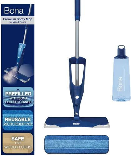 Bona - Mopa con aerosol de alta gama para pisos de madera dura; incluye una solución de limpieza para pisos de madera dura y un paño de limpieza de