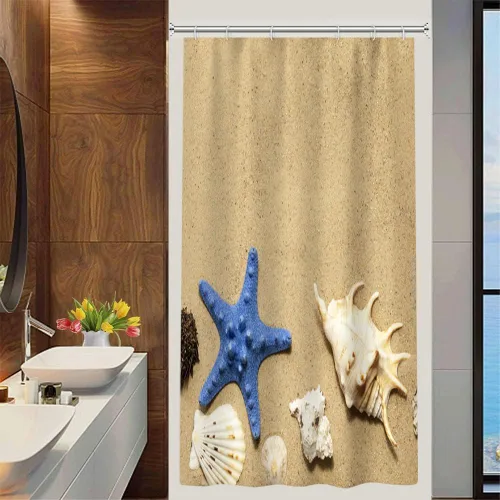 Miniatura 27 de Yeele Cortina de ducha con diseño de delfín, diseño de animales submarinos, tropical, con temática de vida silvestre, océano, azul, para baño