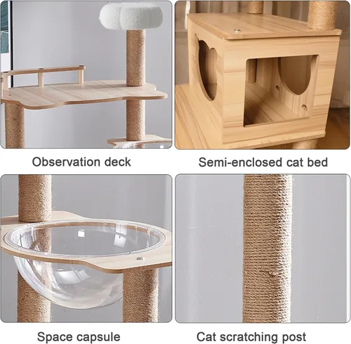 Miniatura 4 de Árbol de gato de 67 pulgadas para gatos de interior y adultos, torre de árbol para gatos con condominio, escaleras para gatos, 2 cuencos, 14 postes