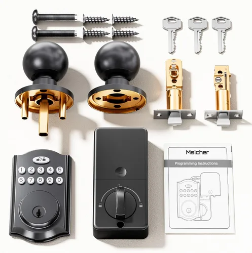 Miniatura 7 de Cerradura de puerta de entrada sin llave con 2 perillas, cerrojo electrónico retroiluminado con asa, bloqueo automático, códigos únicos, cerrojo