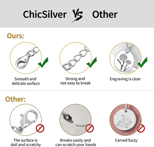 Miniatura 6 de ChicSilver Collar de plata de ley 925 con colgante de moneda de disco floral grabado, plata y oro (con caja de regalo)