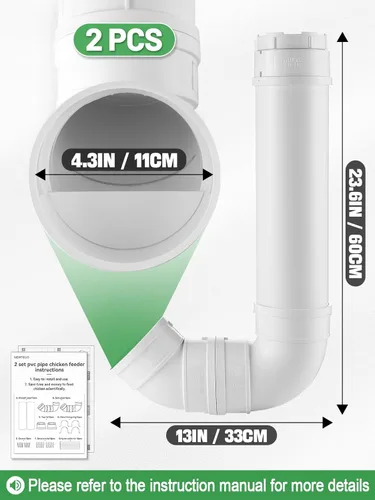 Miniatura 4 de Juego de 2 Comederos Automáticos para Pollos Sin Desperdicio - 13 Libras de Gran Capacidad, Tubo de PVC Resistente, Comedero Colgante para Pollos