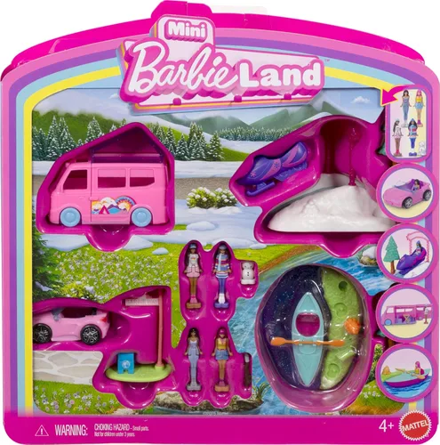Miniatura 2 de Barbie Mini BarbieLand - Set de muñecas y vehículos de juguete de 4 piezas con 4 muñecas de 1.5 pulgadas y 4 vehículos de juguete icónicos