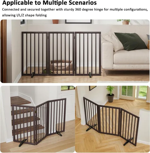 Miniatura 4 de Puerta para perros de 32 pulgadas de alto, puerta independiente para perros, para escaleras, puerta plegable para mascotas para perros